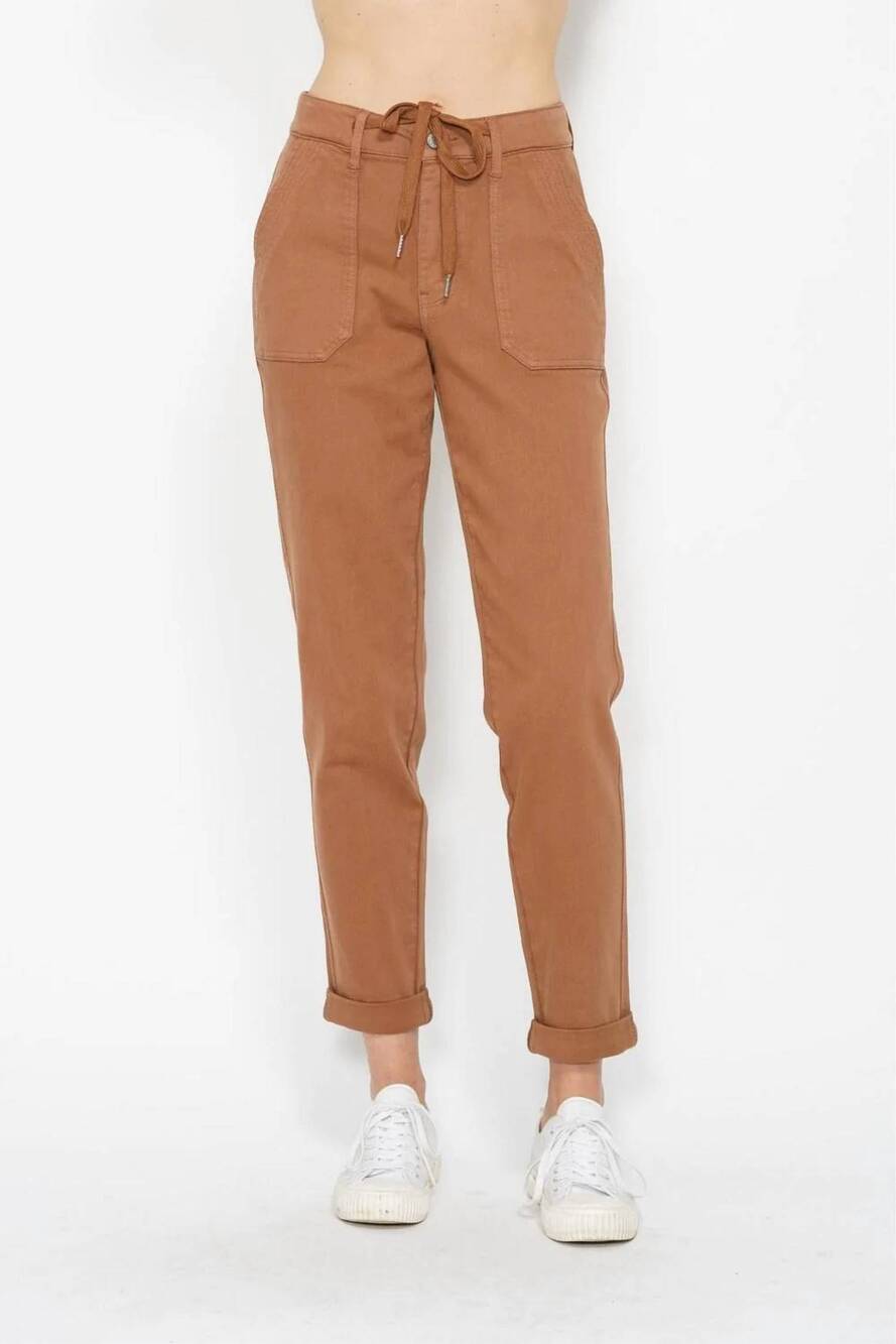NEW JUDY BLUE high waist draw string jeans in camel